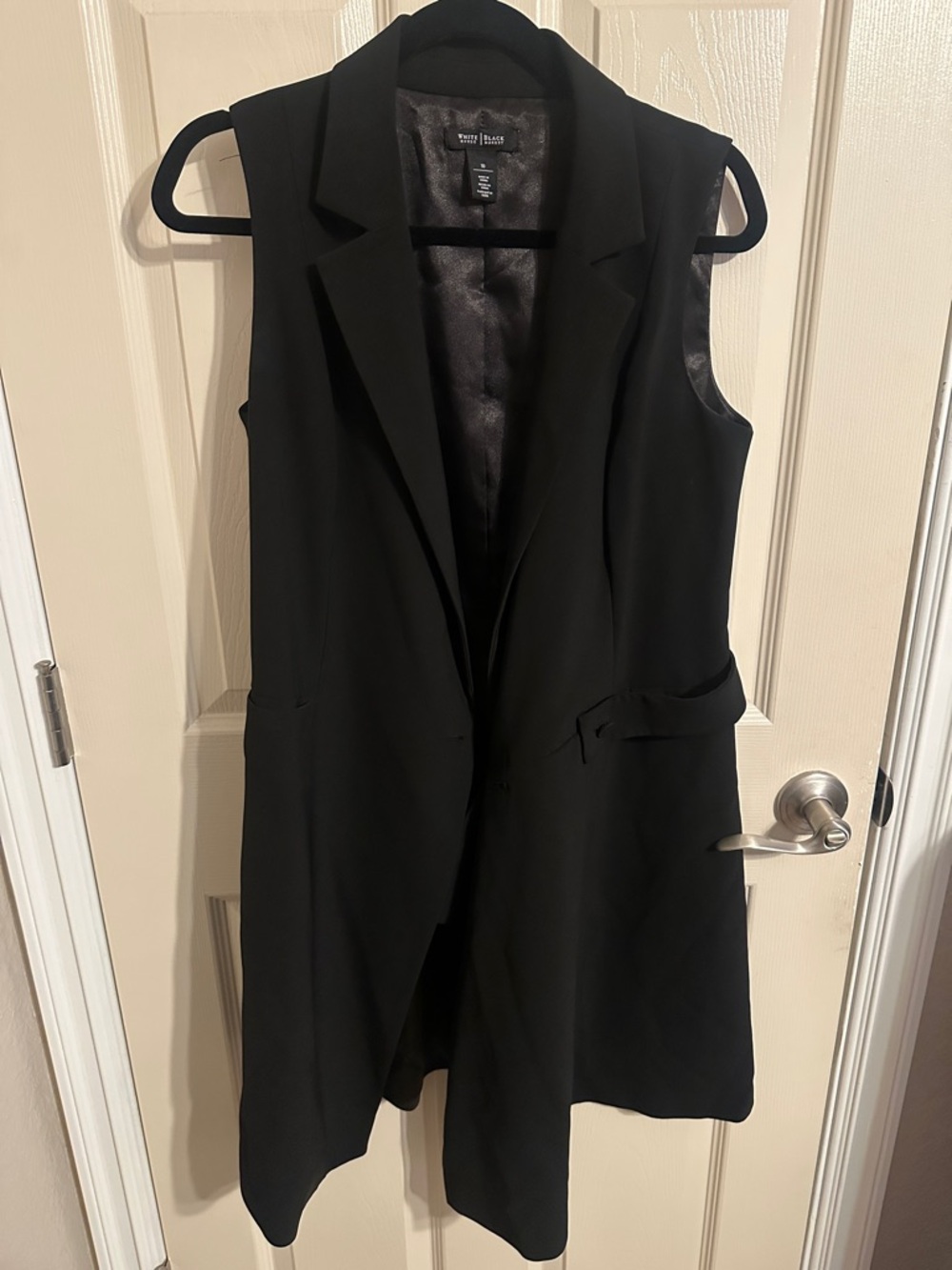 White House Black Market Button Front Sleeveless Tuxedo Dress, Black, Sz 10 - Picture 10 of 12